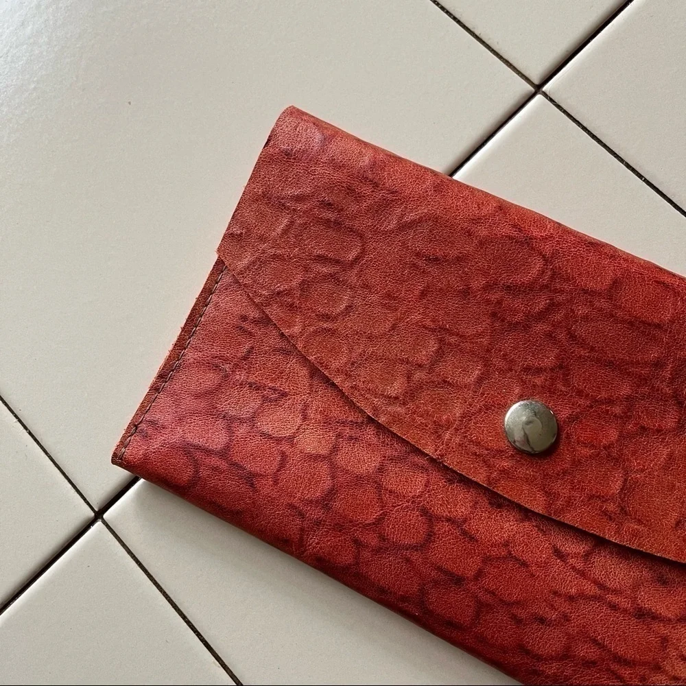 Leather Clutch Wallet in Red Brick